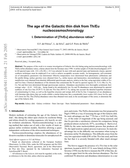 The Age of the Galactic Thin Disk from Th/Eu Nucleocosmochronology I