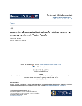 Implementing a Forensic Educational Package for Registered Nurses in Two Emergency Departments in Western Australia