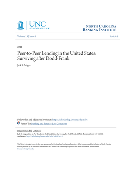 Peer-To-Peer Lending in the United States: Surviving After Dodd-Frank Jack R