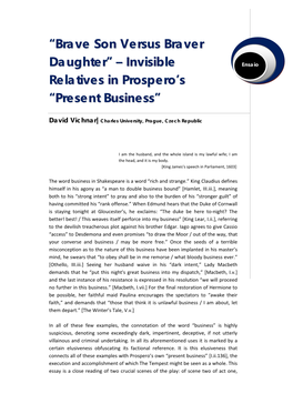 “Brave Son Versus Braver Daughter” – Invisible Relatives in Prospero's “Present Business”