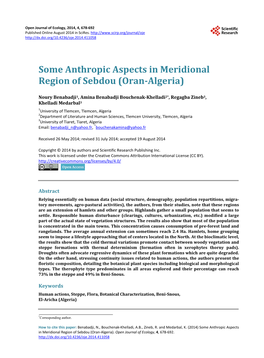 Some Anthropic Aspects in Meridional Region of Sebdou (Oran-Algeria)