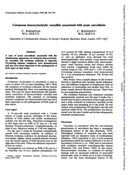 Cutaneous Leucocytoclastic Vasculitis Associated with Acute Sarcoidosis C