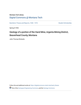 Geology of a Portion of the Hand Mine, Argenta Mining District, Beaverhead County, Montana