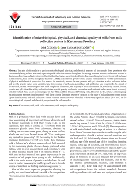 Identification of Microbiological, Physical, and Chemical Quality of Milk from Milk Collection Centers in Kastamonu Province