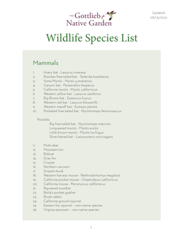 Wildlife Species List