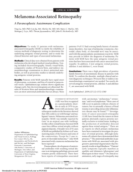 Melanoma-Associated Retinopathy a Paraneoplastic Autoimmune Complication