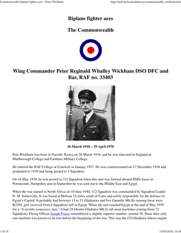 Commonwealth Biplane Fighter Aces - Peter Wickham