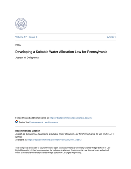 Developing a Suitable Water Allocation Law for Pennsylvania