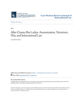 After Osama Bin Laden: Assassination, Terrorism, War, and International Law Louis Rene Beres