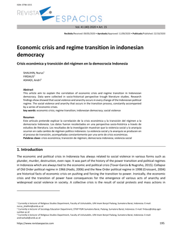 Economic Crisis and Regime Transition in Indonesian Democracy Crisis Económica Y Transición Del Régimen En La Democracia Indonesia