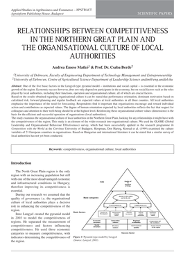 Relationships Between Competitiveness in the Northern Great Plain and the Organisational Culture of Local Authorities