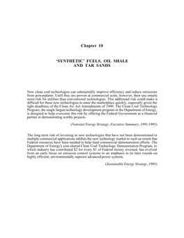 Chapter 10 'SYNTHETIC' FUELS, OIL SHALE and TAR SANDS