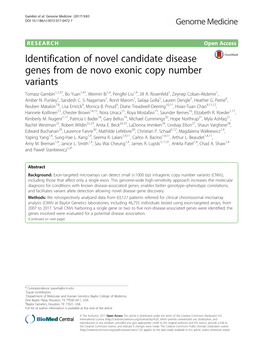 Identification of Novel Candidate Disease Genes from De Novo Exonic Copy Number Variants Tomasz Gambin1,2,3†, Bo Yuan1,4†, Weimin Bi1,4, Pengfei Liu1,4, Jill A
