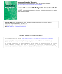 International Journal of Electronics Review Article: Microwave Tube Development in Germany from 1920-1945