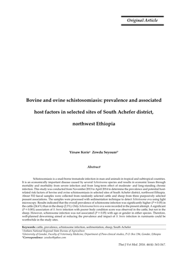 Bovine and Ovine Schistosomiasis: Prevalence and Associated