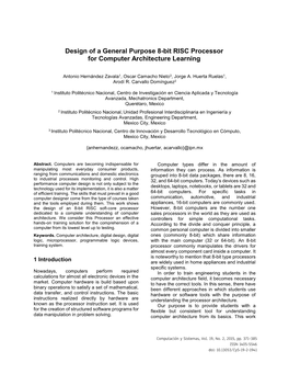 Design of a General Purpose 8-Bit RISC Processor for Computer Architecture Learning