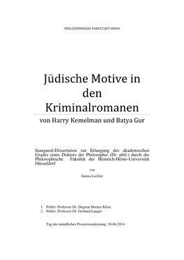 (Dr. Phil.) Durch Die Philosophische Fakultät Der Heinrich-Heine-Universität Düsseldorf Von Janina Leckler