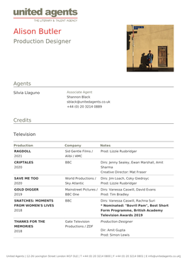 Alison Butler Production Designer