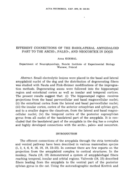 Efferent Connections of the Basolateral Amygdaloid Part to the Archi-, Paleo-, and Neocortex in Dogs