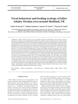 Vocal Behaviour and Feeding Ecology of Killer Whales Orcinus Orca Around Shetland, UK