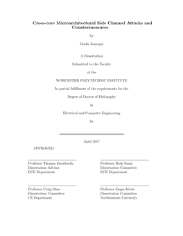 Cross-Core Microarchitectural Side Channel Attacks and Countermeasures