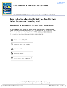 Free Radicals and Antioxidants in Food and in Vivo: What They Do and How They Work