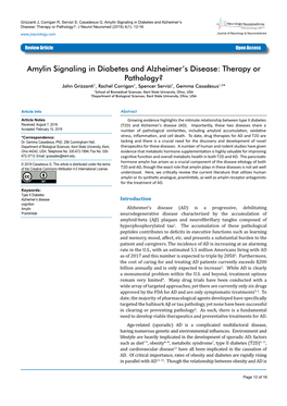 Amylin Signaling in Diabetes and Alzheimer's Disease: Therapy Or