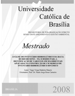 Análise Do Inventário Hidroelétrico Da Bacia Do Rio Do Sono-To, Subsidio