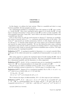 CHAPTER 2 MANIFOLDS in This Chapter, We Address the Basic Notions