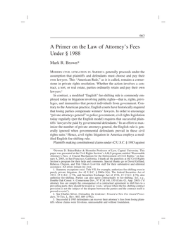 A Primer on the Law of Attorney's Fees Under § 1988