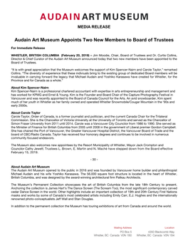 Audain Art Museum Appoints Two New Members to Board of Trustees