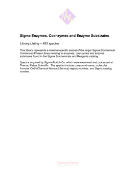 Sigma Enzymes, Coenzymes and Enzyme Substrates