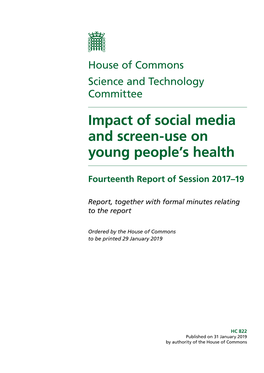 Impact of Social Media and Screen-Use on Young People’S Health