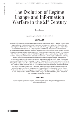 The Evolution of Regime Change and Information Warfare in the 21St Century