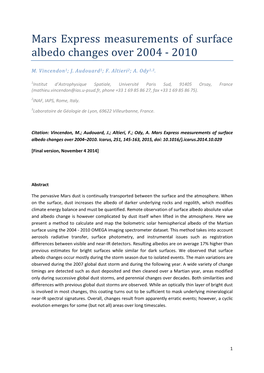 Mars Express Measurements of Surface Albedo Changes Over 2004 - 2010