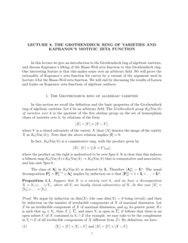 Lecture 8. the Grothendieck Ring of Varieties and Kapranov's Motivic