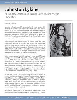 Johnston Lykins Missionary, Doctor, and Kansas City’S Second Mayor 1800-1876