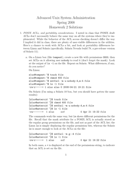 Advanced Unix System Administration Spring 2008 Homework 2 Solutions