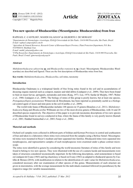 Two New Species of Rhodacaridae (Mesostigmata: Rhodacaroidea) from Iran