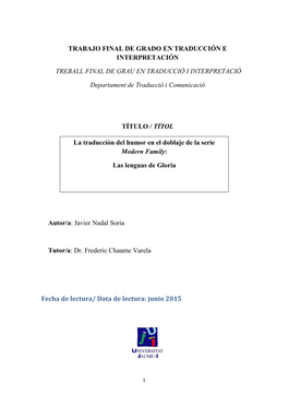 Trabajo Final De Grado En Traducción E Interpretación