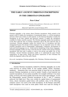 The Early Ancient Christian Inscriptions in the Christian Epigraphy