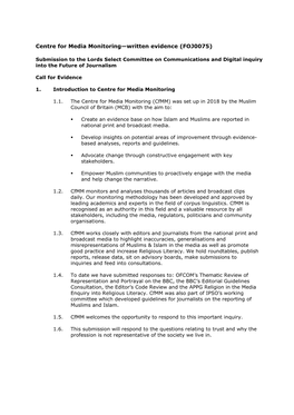 Centre for Media Monitoring—Written Evidence (FOJ0075)