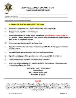 Scottsdale Police Department Background Questionnaire