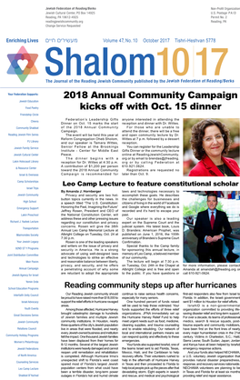 2018 Annual Community Campaign Kicks Off with Oct. 15 Dinner