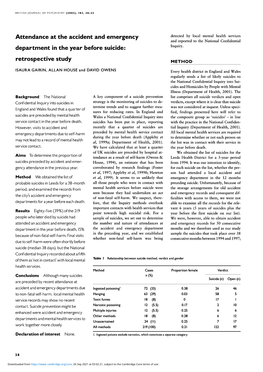 Attendance at the Accident and Emergency Department in the Year