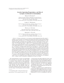Growth, Spawning Preparedness, and Diet of Cycleptus Meridionalis (Catostomidae)