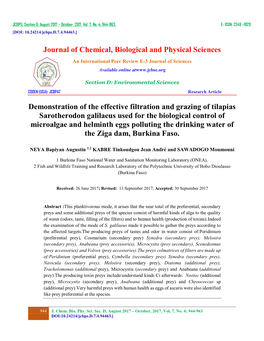 Journal of Chemical, Biological and Physical Sciences Demonstration of the Effective Filtration and Grazing of Tilapias Sarother