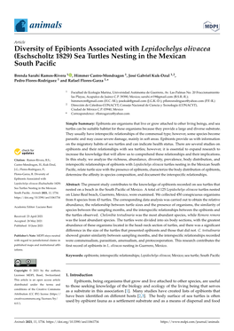 Diversity of Epibionts Associated with Lepidochelys Olivacea (Eschscholtz 1829) Sea Turtles Nesting in the Mexican South Pacific