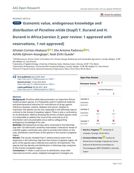 Economic Value, Endogenous Knowledge and Distribution of Picralima Nitida (Stapf) T