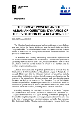 The Great Powers and the Albanian Question: Dynamics of the Evolution of a Relationship